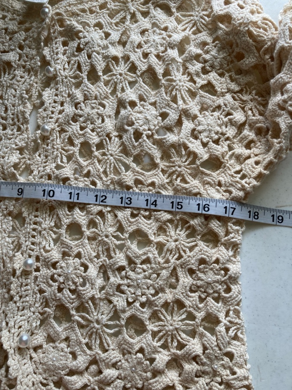 Moda International Cream Crochet Floral Cardigan with Pearl Buttons - Picture 8 of 9